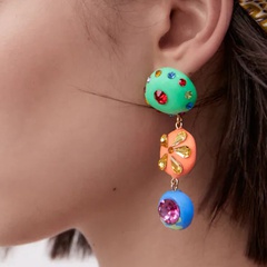 vintage long asymmetric color rhinestone geometric spray paint earrings wholesale nihaojewelry