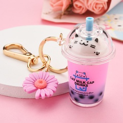 cute cat pearl milk tea cup keychain wholesale Nihaojewelry