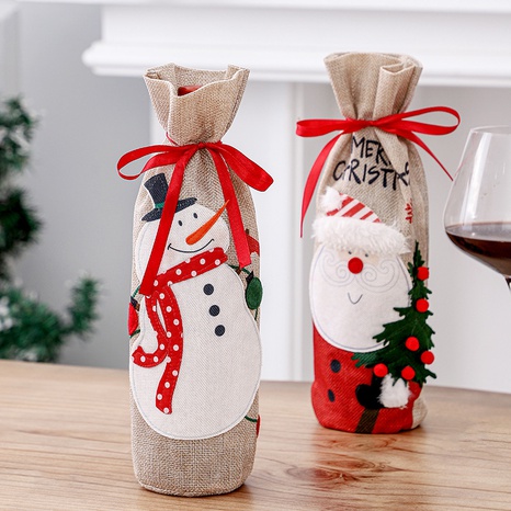 Navidad muñeco de nieve de lino cubierta de la botella de vino al por mayor Nihaojewelry's discount tags