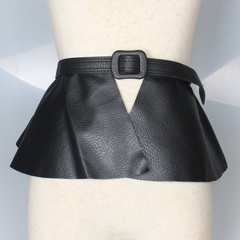Ultra-Wide Waist Seal Outer PU Leather Skirt Decoration Women's Versatile Belt Shirt Dress Black