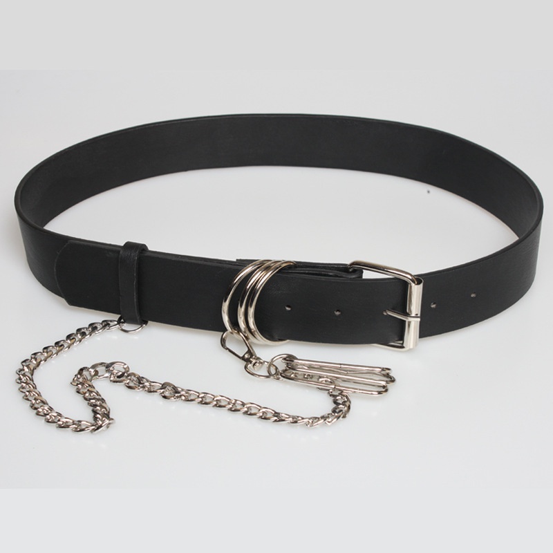 Womens PU Leather AllMatch Concave Shape Chain Ring Decorative Belt with Skirt Ins Pant Belt Slimming Waist Seal Black