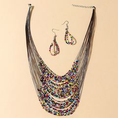 Korean style ethnic style wild creative rice beads necklace earrings set