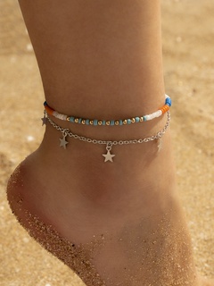 Bohemian style multi-color mixed wear rice bead multi-layer anklet star double-layer anklet