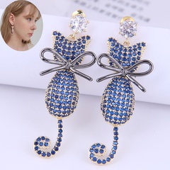 Boutique Korean Fashion Concise Copper Inlaid Zirconium Bow Cat Temperament Stud Earrings