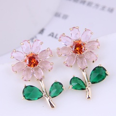 Boutique Korean fashion simple copper inlaid zirconium sweet flower temperament earrings