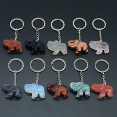 Natural crystal agate stone elephant three-dimensional carved keychain wholesale Nihaojewelry