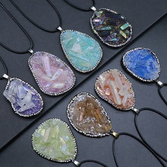 Resin Inlaid Rough Stone Pendant Diamond Crystal Column Rough Stone Electroplated Color Crystal Irregular Water Drop Necklace