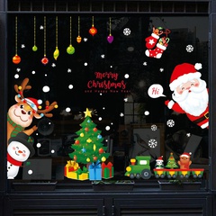 Ht94031 Bande Dessinée De Noël Père noël Cerfs Bonhomme De Neige En Verre Fenêtre Décoration Murale Stickers Muraux