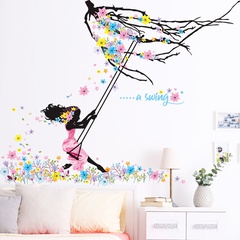 New Girl Swing Flower Branch Bedroom Entrance Home Wall Sticker Wholesale Nihaojewelry