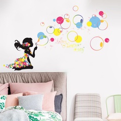 Neue kleine Mädchen bläst Blasen Farbe Kinderzimmer Dekoration Wandaufkleber Großhandel Nihaojewelry