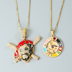 color dripping eyes skull round pendant copper zircon necklace wholesale jewelry Nihaojewelry