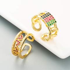 anillo de apertura con microincrustaciones de cobre hueco doble retro al por mayor Nihaojewelry