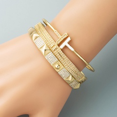 Europe and America Cross Border Copper Plated Real Gold Inlaid Zircon Geometric Buckle Bracelet Female Fashion Simple Personality Hip Hop Style Couple Bracelet