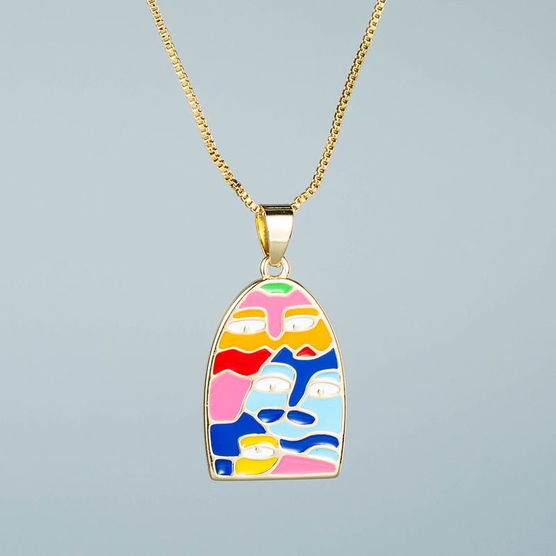 Devils Eye Series Fashion Colorful Oil Necklace Eye Geometric Pendant Necklace Female Copper Plated Gold Zircon Clavicle Chain