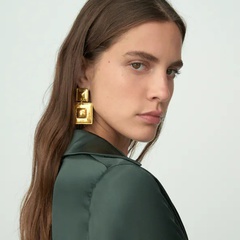 catwalk style new matte alloy texture fashion retro geometric square earrings cross-border hot sale