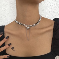 N8670 European and American Single Layer Cuban Link Chain Necklace Love Micro Inlaid Short Clavicle Chain Retro Aloofness Style Hip Hop Necklace