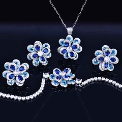 European and American temperament color zircon flower earrings simple three-dimensional camellia pendant open ring