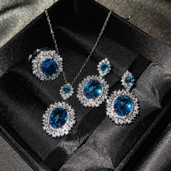 Europäisches und amerikanisches neues Luxus-Farbschatz-Set mit see blauem Topas-Ring, Citrin-Ohrringe, rosa Diamant-Halskette