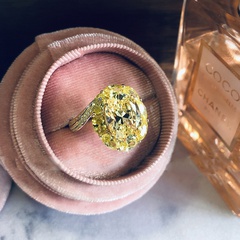 El nuevo tesoro de color de lujo Ascher diamante amarillo anillo abierto de diamante de alto carbono creativo anillo de compromiso de gran quilate en forma de huevo de ganso