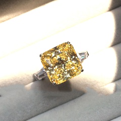 super flash ascut yellow diamond open ring luxury simulation zircon square diamond engagement ring