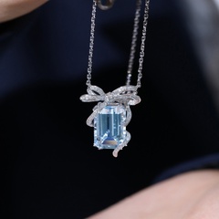 Aquamarine Halskette Licht Luxus Design Sense Blaue Bogenknoten Schlüsselbeinkette