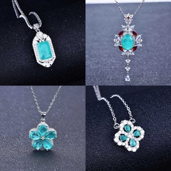 color treasure pendant imitation natural Paraiba necklace micro-embellished drop-shaped four-leaf clover flower necklace