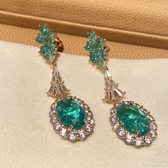 New Luxury Colored Gems Earrings Ocean Green Diamond in the Debris Earrings Retro Emerald Water Drop Pear-Shaped Earrings Long Women's