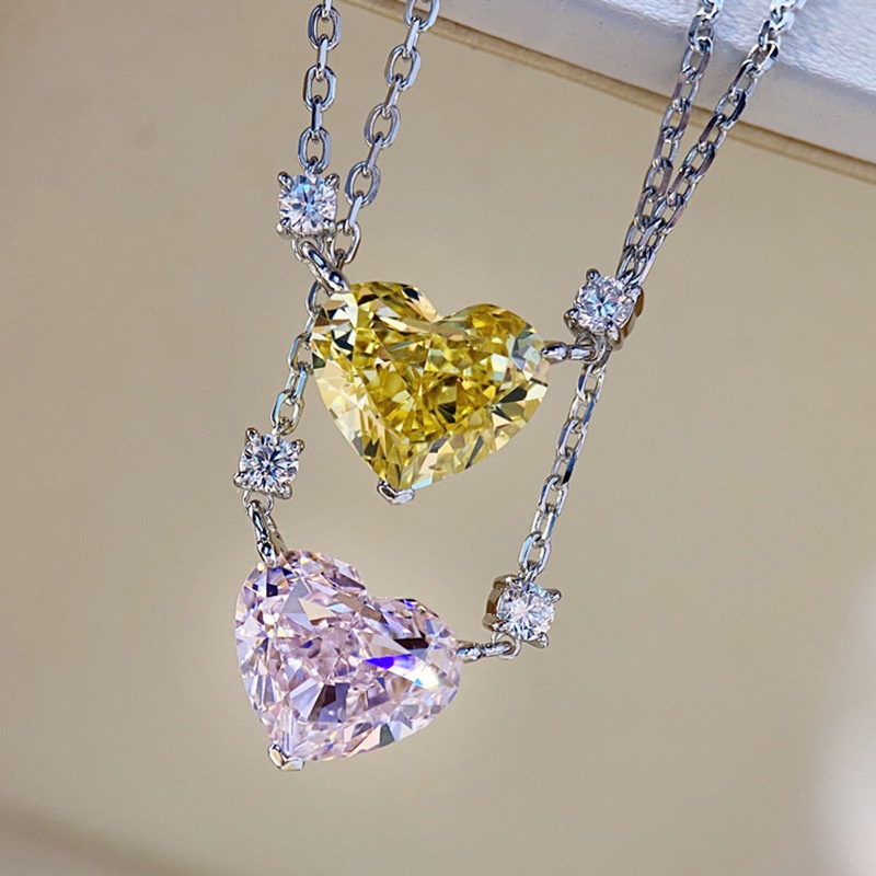 Douyin Live Herzfrmige Halskette weibliche Schlsselbein kette ins fort geschrittenes Design Temperament AllMatch High Carbon Diamant rosa Anhnger