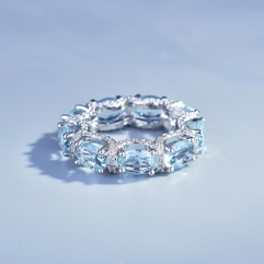 micro-inlaid diamond sea blue row ring Galaxy lace aquamarine bracelet color treasure ring