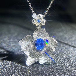Luxus voller Diamant Aquamarin Schweizer blauer Topas Blume Taubenei Halskette Anhngerpicture10
