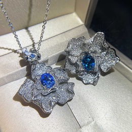 Luxus voller Diamant Aquamarin Schweizer blauer Topas Blume Taubenei Halskette Anhngerpicture12