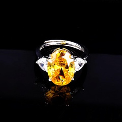 Brazil Natural Citrine Open Ring Plated 925 Silver Inlaid Large Carat Gemstone European and American Lucky Citrine Women's Ring