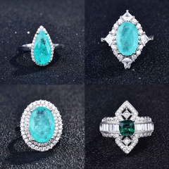Nuevo anillo Palaiba Natural de imitación Popular en directo con incrustaciones de diamantes de alto carbono en forma de pera para mujeres