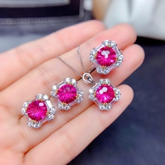 imitation natural pink topaz set ring pendant earrings firework cut high carbon diamond necklace