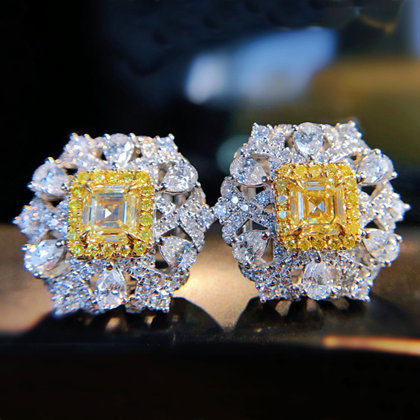 Bijoux Fins Bijoux En Cuivre & Zircon | Boucles D39oreilles Diamant Jaune Incrust De Diamants Jaunes Intenses - GB50578