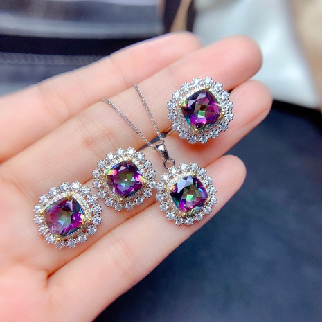 imitation natural colorful crystal stone suit sky blue topaz necklace ring pendant earrings NHZEN433516's discount tags