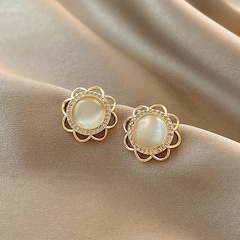 Korean Dongda Flower Zircon Earrings Female Ins Style Personality Opal Stone Ear Studs Cold Style Design Ear Rings