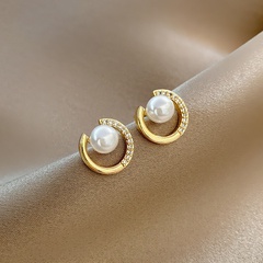 Koreanische Mode geometrische Perlenohrringe Persönlichkeit Nische einfache Zirkon Ohrringe Design Sinn wilde Ohrringe