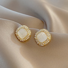 Japanese and Korean Design Geometric Full Diamond Earrings Women's Isn Style Personality Wild Earrings Simple Personality Opal Earrings