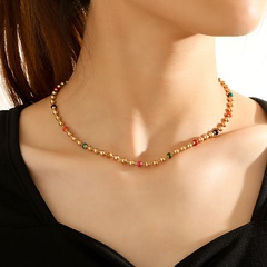 European and American new products ladies stainless steel oil dripping color bead chain necklace colorful gold creative clavicle chain