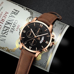 new business casual men's belt watch Roman engraved three-eye calendar watch quartz watch