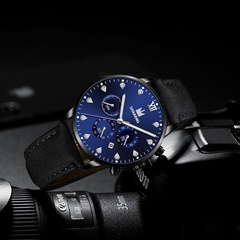 fashion casual fake three-eye men's watch with calendar quartz watch belt watch