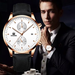 New casual temperament business men's watch simple fake eyes with calendar quartz belt watch