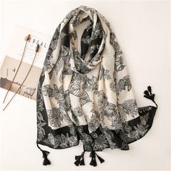 Retro ethnic style color matching flowers cotton and linen feel scarf warm sunscreen silk scarf travel shawl