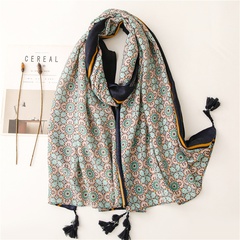 Retro ethnic style pop small flower messy linen cotton and linen feel scarf warm sunscreen silk scarf travel shawl