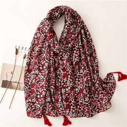 Retro literary ethnic style red small floral cotton and linen feel scarf warm sunscreen silk scarf travel shawlpicture12