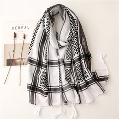 Retro ethnic style black geometric pop cotton and linen feel scarf warm sunscreen silk scarf travel shawl