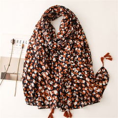 Retro literary ethnic style orange leopard print cotton and linen feel scarf warm sunscreen silk scarf travel shawl