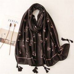 Retro literary ethnic style coffee color hand-painted cotton and linen feel scarf warm sunscreen silk scarf travel shawl