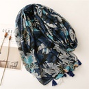 new style cotton and linen feel scarf navy blue big leaf soft fabric printing travel sunscreen shawl silk scarfpicture14